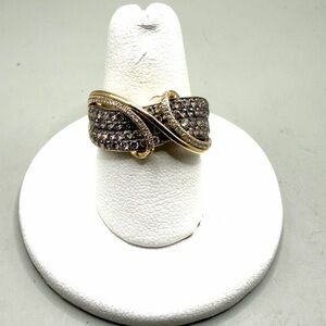 Levian 14k Yellow Gold 1.0ctw Chocolate and White Diamond Crossover Ring